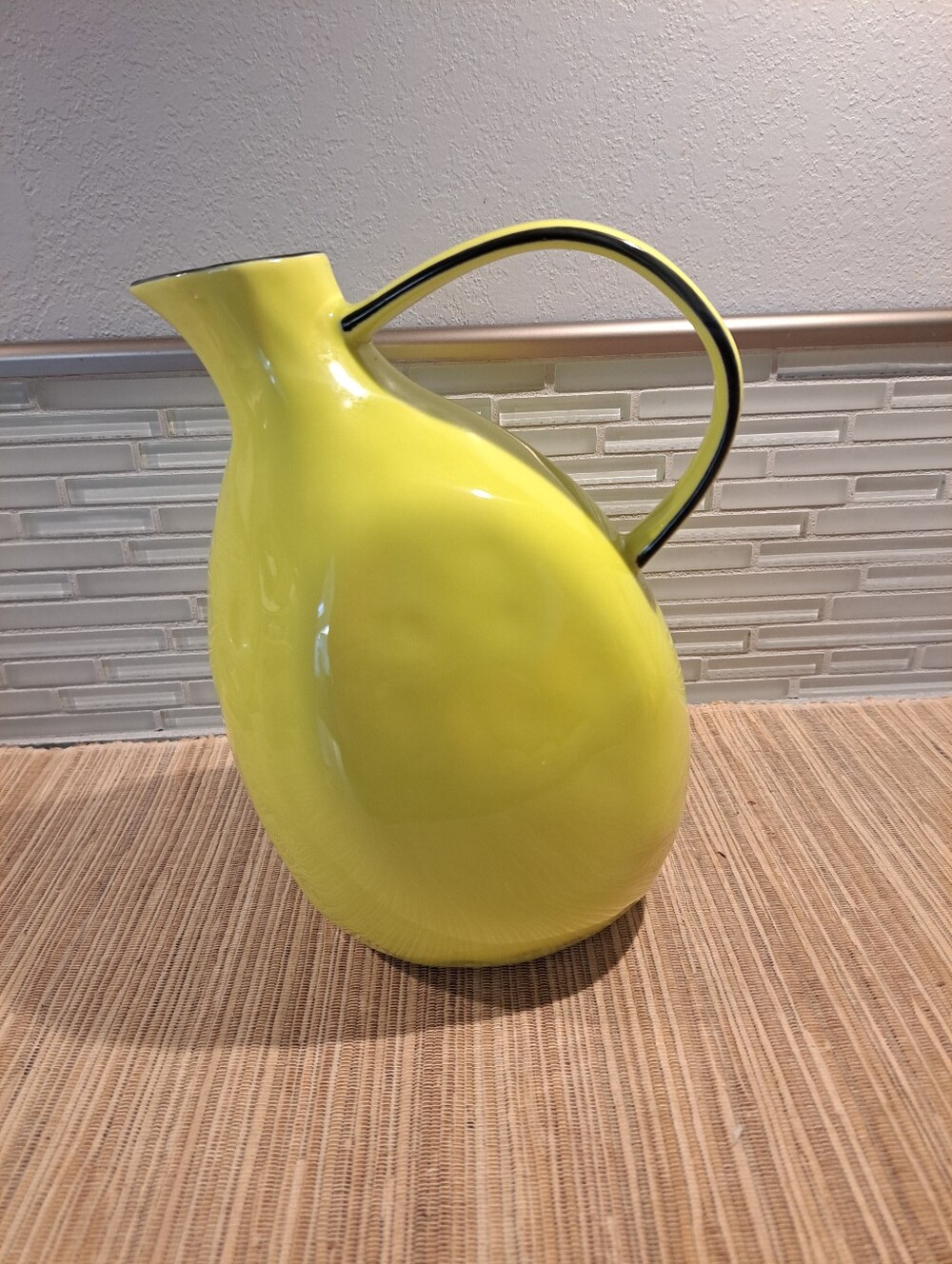 Anthropologie Pitcher Vase Handcrafted Chic Unique Shape Bright Yellow